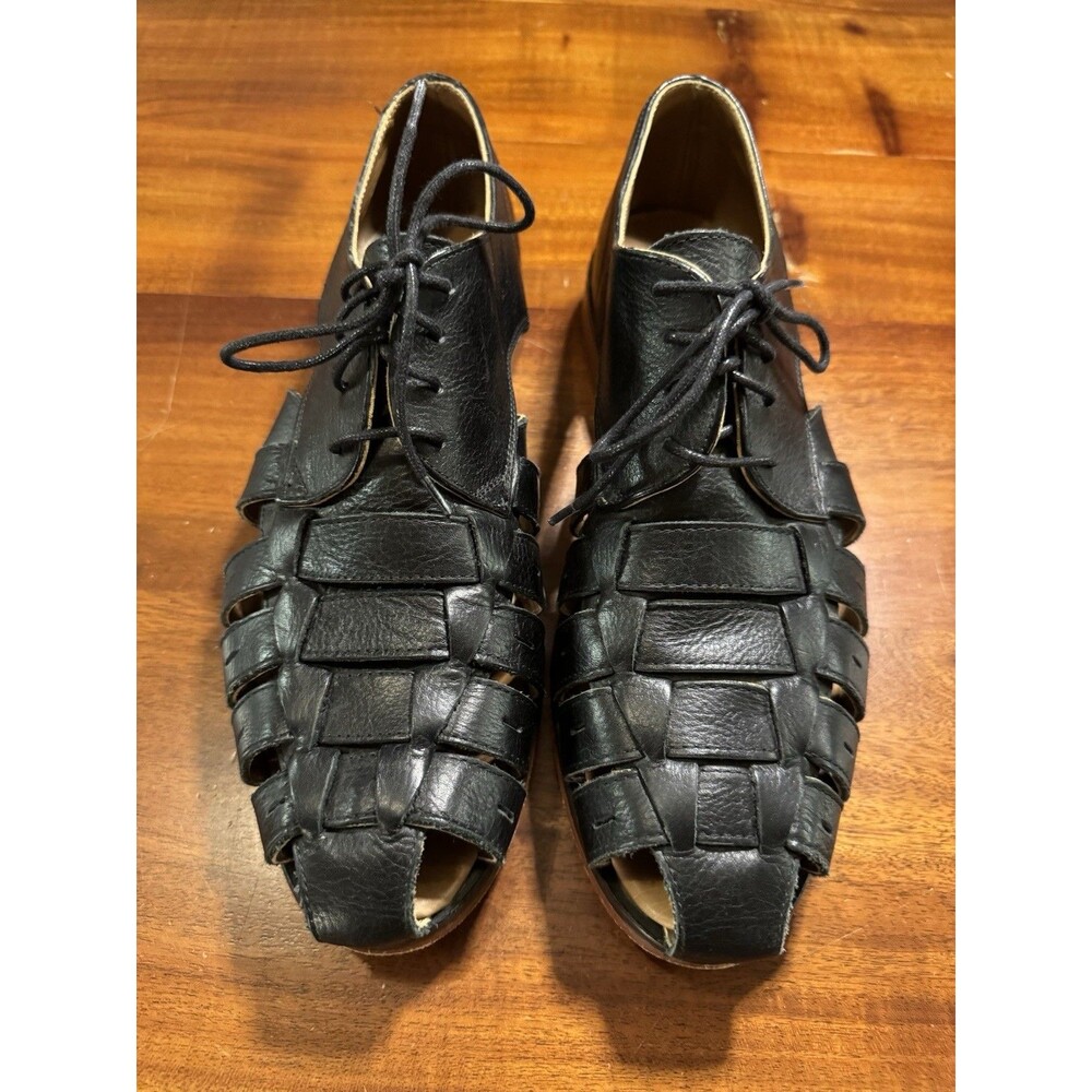 Vintage b Store London Black Leather Fisherman Huarache Oxford Shoes Mens US 11